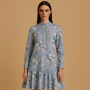 Like New Laroque for Tuckernuck Blue Floral Ruffle Hem Dress Size XS